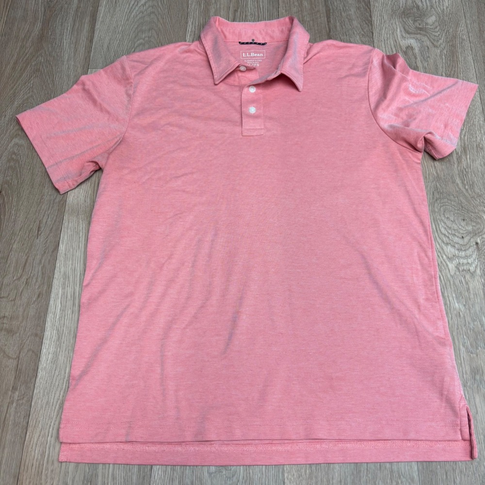 LL Bean Mens Polo Shirt Medium Slightly Fitted Pink Coral Short Sleeve Pique